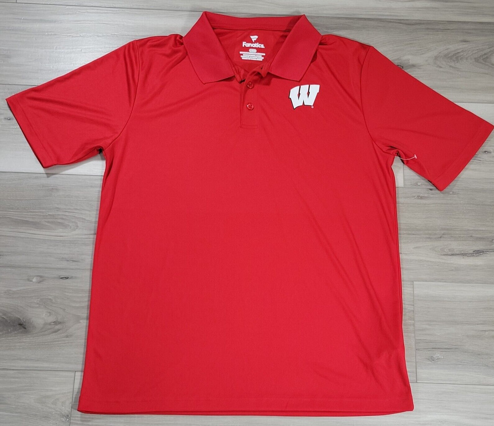 Wisconsin Badgers Polo Shirt Mens Large Fanatics Branded Primary Logo Red